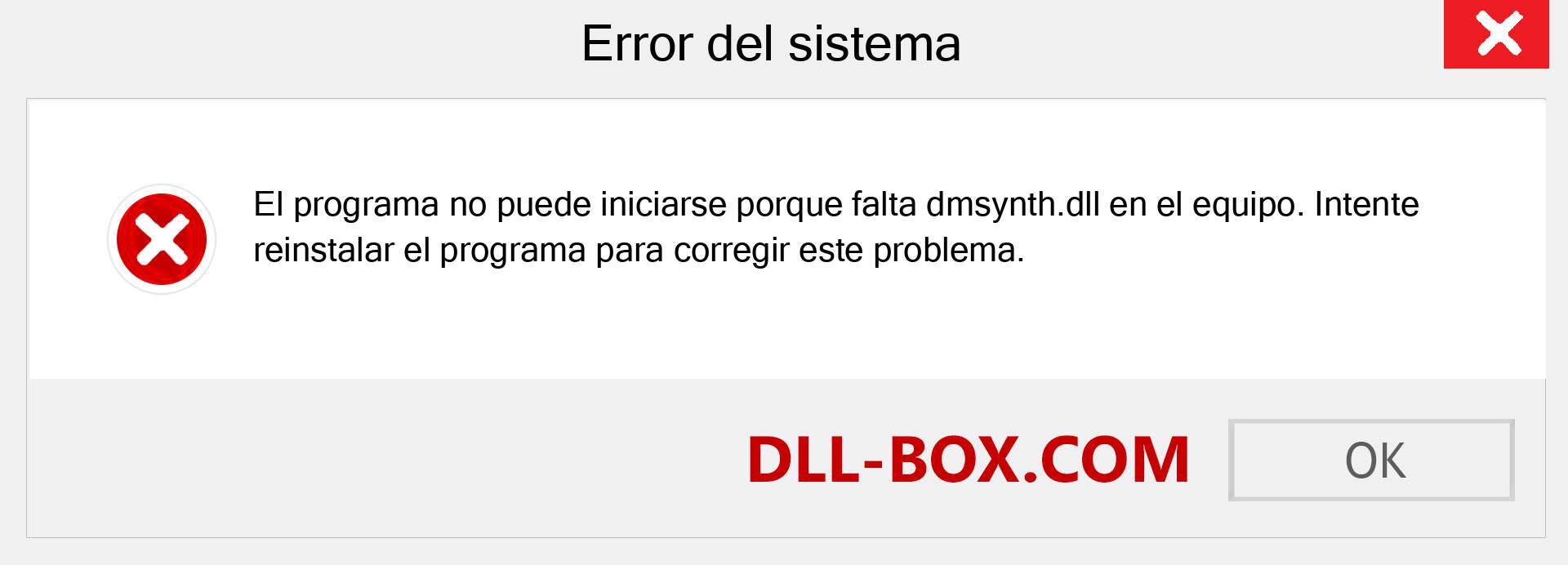 ¿Falta el archivo dmsynth.dll ?. Descargar para Windows 7, 8, 10 - Corregir dmsynth dll Missing Error en Windows, fotos, imágenes